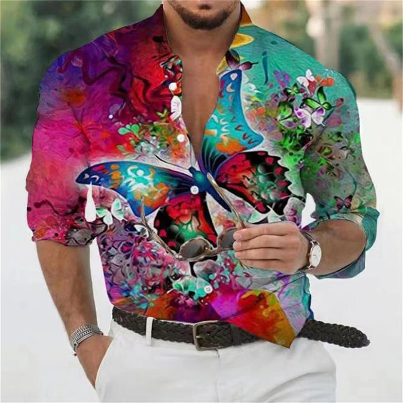 Product Introduction of Hot selling fashion luxury leopard print men's shirt single breasted printed long sleeved men's street Hawaiian top Plus size Collared Casual Collar 4