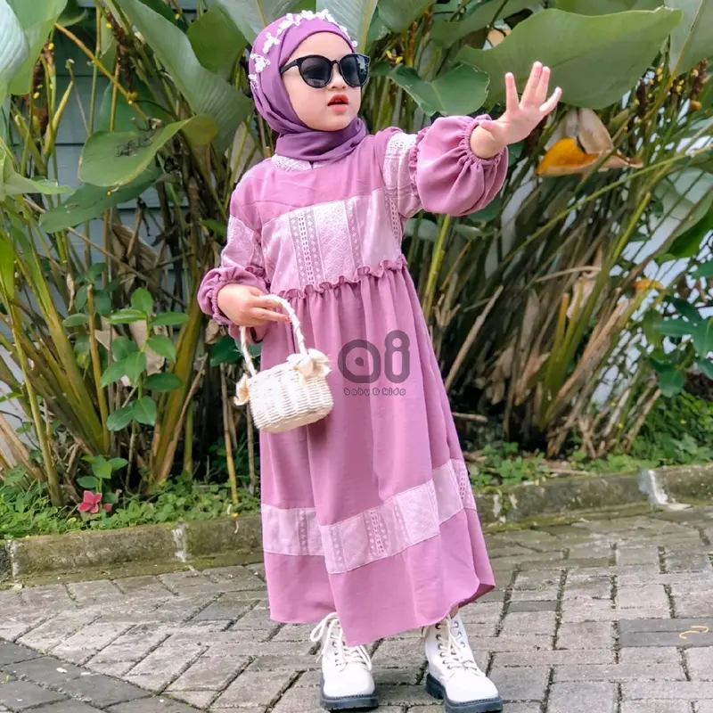 Ai - Eza gamis motif brukat Airflow Muslim Anak 4-5 Tahun White 1