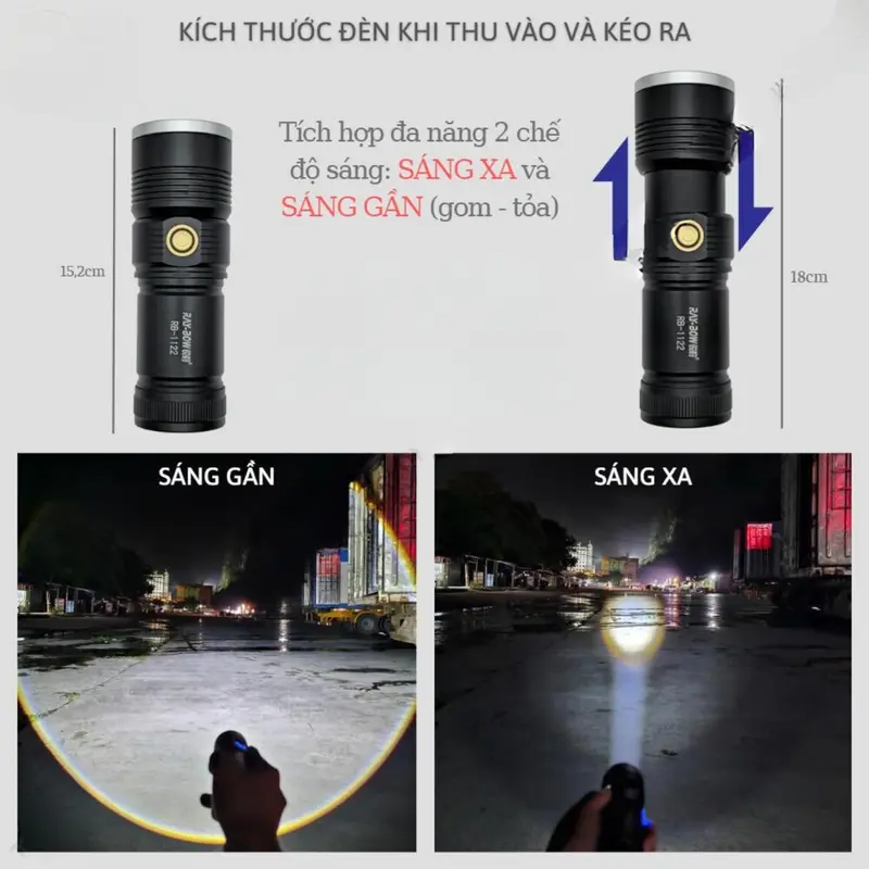 [BH-3 Tháng] Đèn pin cầm tay siêu sáng RAY BOW 1122 chiếu xa 600-1000 mét có ZOOM xa gần chống nước sạc ngược cho điện thoại HP-027 đèn  pin 1
