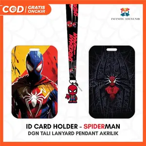 [N003] SPIDERMAN / Name Tag ID Card Holder Motif Karakter Spiderman dengan Tali Lanyard Pendant Akrilik / Acrylic