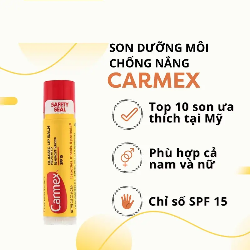 Son Dưỡng Môi Carmex Medicated Classic Lip Balm Mỹ Chống Nắng SPF15, Dưỡng Ẩm Làm Đẹp Da Nữ 1