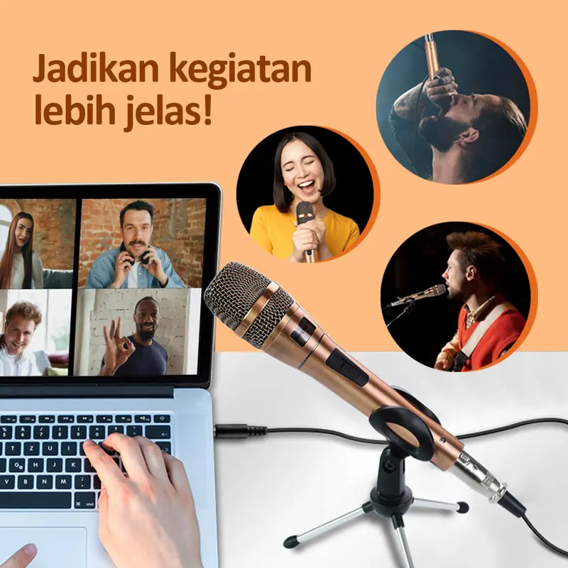 MUSIX - Mikrofon Genggam Perunggu Gandum 3,5 MM Mikrofon Genggam Speaker Langsung Kondensor Komputer Mikrofon Berkabel 4