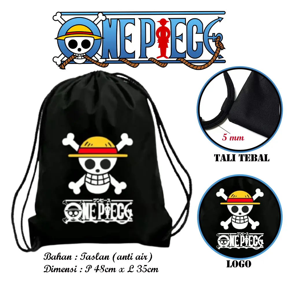 Tas Serut Stringbag Futsal Motif anime One piece / Tas Serut perlengkapan olahraga Serbaguna Pria & wanita Anti Air Ransel