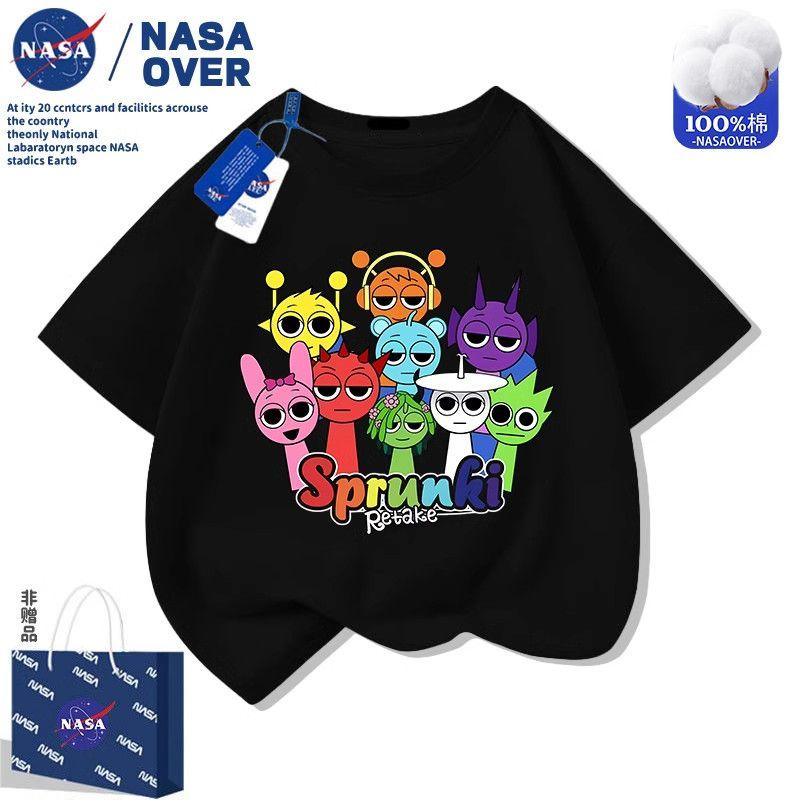 Hộp Nhịp điệu Sprunki, Thiết Kế NASA, Làm Bằng Cotton Nguyên Chất, Thích Hợp Cho Mùa Hè, Hàng Mới Về, Ngắn Tay, Cho Bé Trai Và Bé Gái, Cổ Thuyền Áo Hoạt Hình 3