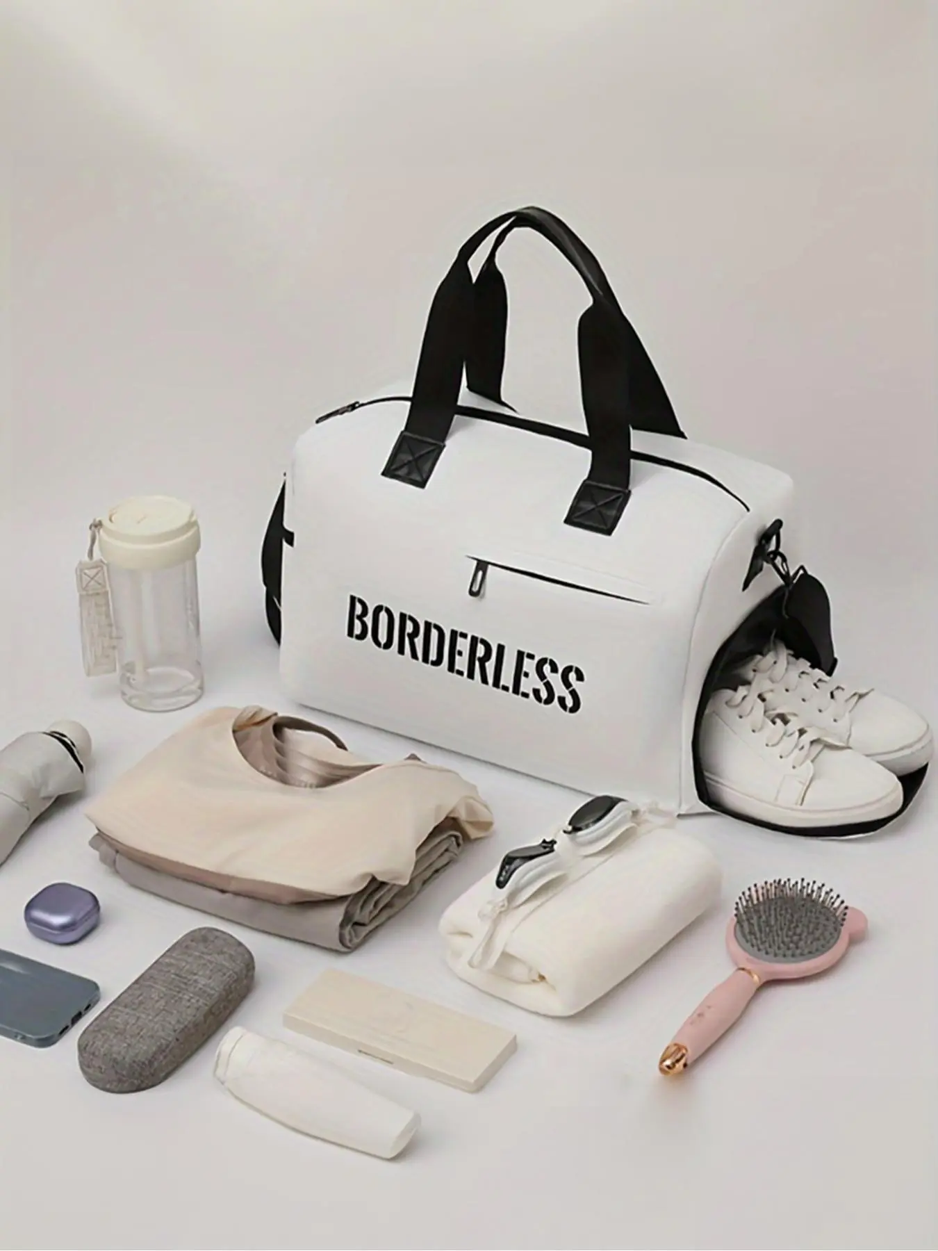 Letter Pattern Large Capacity Sports Gym Bag, Waterproof Travel Toiletry Bag with Shoe Compartment, Dry & Wet Separation Travel Bag for Women & Men