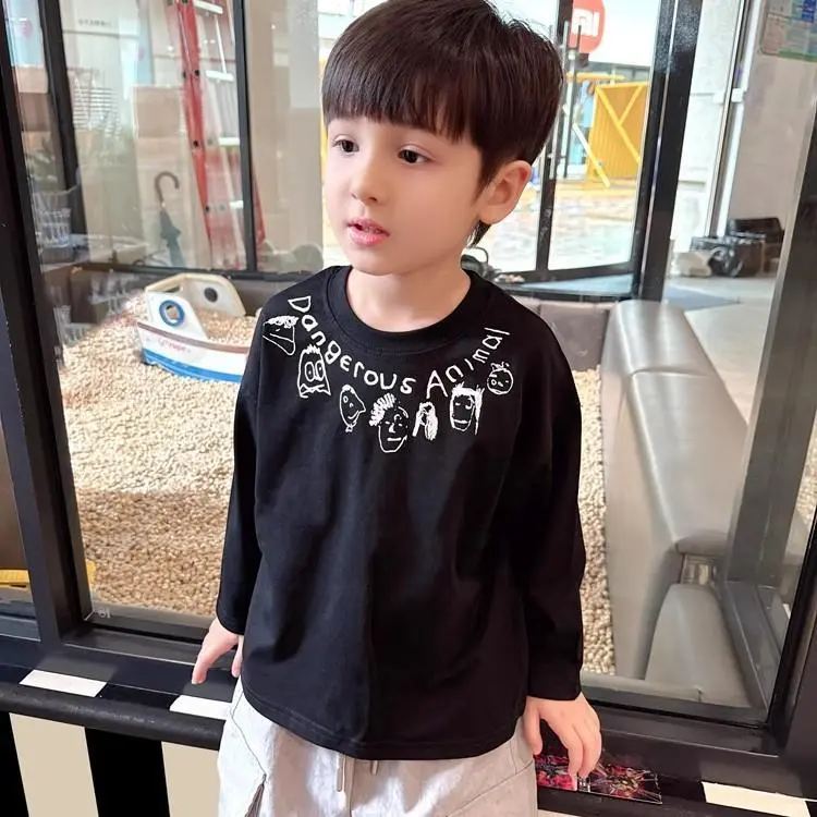 Áo Thun Cotton Dài Tay In Họa Tiết Sành Điệu Cho Bé Trai, Thân Thiện Với Làn Da, Thoáng Khí, Mềm Mại Và Thoải Mái, Thích Hợp Cho Quần Áo Trẻ Em Mới Mùa Thu 2024, Cho Trẻ Lớn Hơn 2