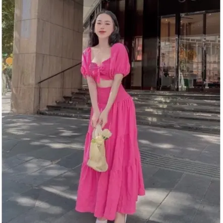 Sét maxi đi biển Xốp xoè 4 màu  - Nhà Lỳ Có Maxi Nữ Áo Women Xếp Ly Bo Chun 3