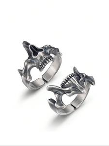Set de anillos de cara de calavera ajustables estilo punk, diseño vintage único, regalo perfecto para Halloween, accesorio de moda unisex