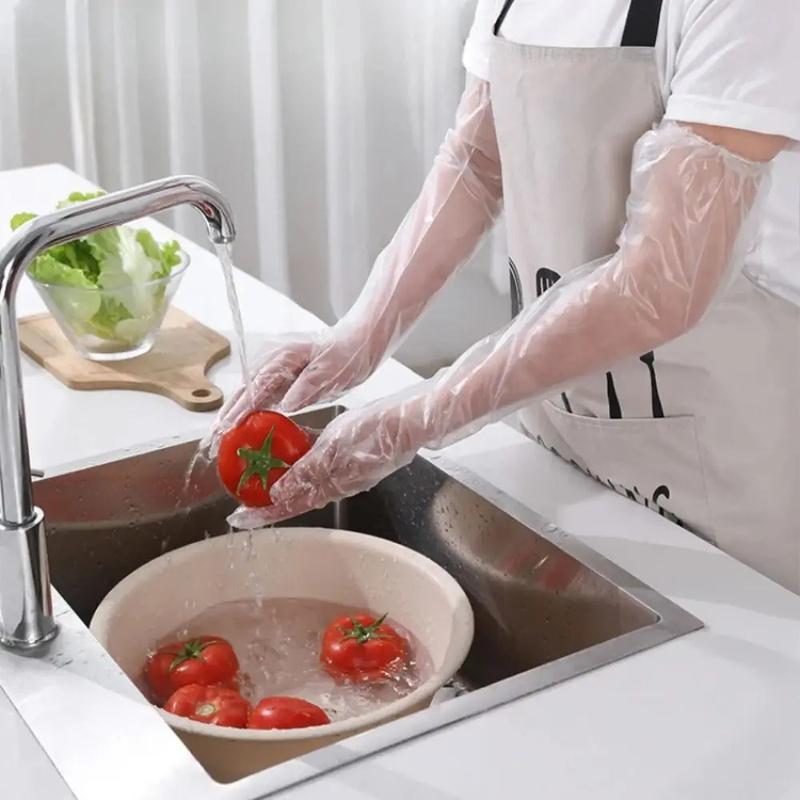 Product Introduction of 10PCS Multifunctional Disposable Gloves Plastic Waterproof Farm Glove Durable Transparent Cleaning Long Gloves 14