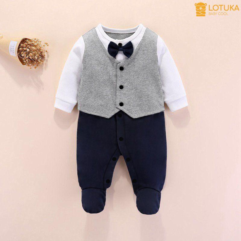 Bobysuit LOTUKA Dài Tay Cho Bé, Body Công Tử Liền Tất Cho Bé Trai, Quần Áo Trẻ Em, Bộ Giả Vest Liền Thân Size 3-12kg Cotton Voi Sơ Mi