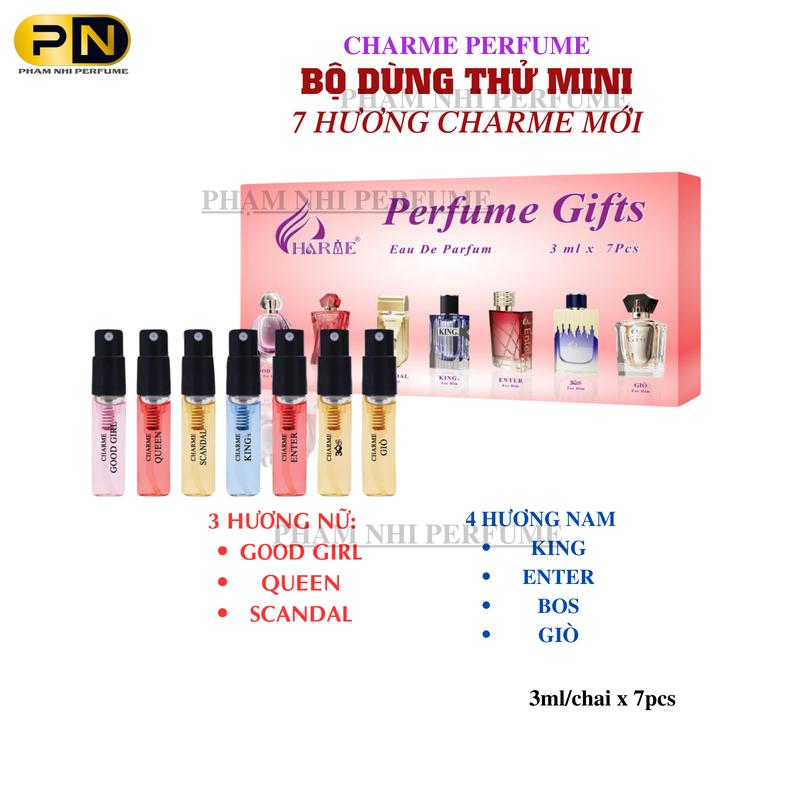 CHARME PERFUME BỘ TEST 7 HƯƠNG GOOD GIRL - QUEEN - SCANDAL - KING - ENTER - BOS - GIÒ 3ml/tuýp