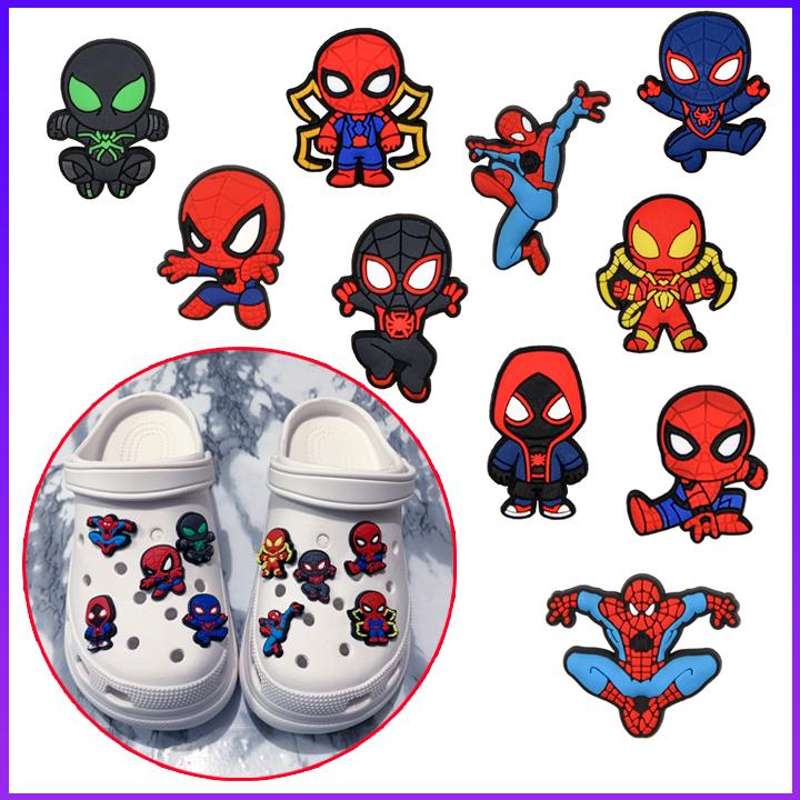 Bộ Sticker Hoạt Hình Gắn Dép Cross Chủ Đề Người Nhện Siêu Dễ Thương - 10 Sticker Spiderman Cross Jibbitz