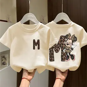 (Malaysia Kirim dalam 24 jam) (COD) Kaos ukuran musim panas untuk anak perempuan dengan lengan pendek longgar dan kerah bulat, pola lucu, sederhana, cocok untuk tinggi 90-150 cm dan usia 3-14 tahun