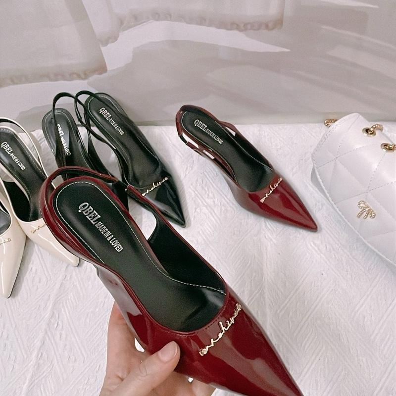 Giày cao gót chất da bóng hoạ tiết chữ ký lên dáng tôn da 7-9cm 4