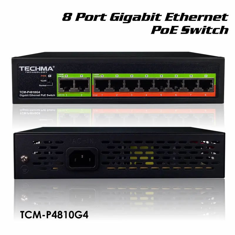 TECHMA TCM-P4810G4 GIGABITE POE Switch 8PORT 1000Mbps 2 UPLINK 0