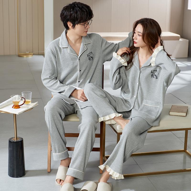 Bộ đồ ngủ mùa xuân và mùa thu của phụ nữ, bộ đồ ngủ cotton dài tay, bộ đồ mặc nhà của cặp đôi, áo nịt cotton, bộ đồ mùa thu mỏng của nam giới 3