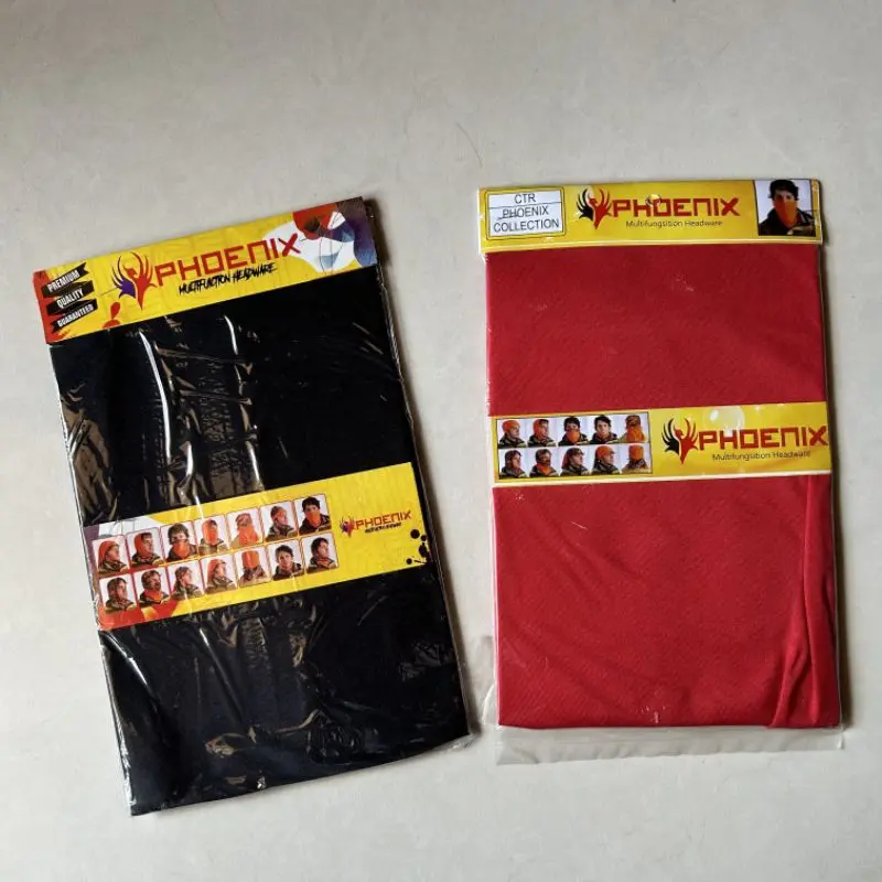Buff Masker Wajah Polos Hitam Merah phonix 1
