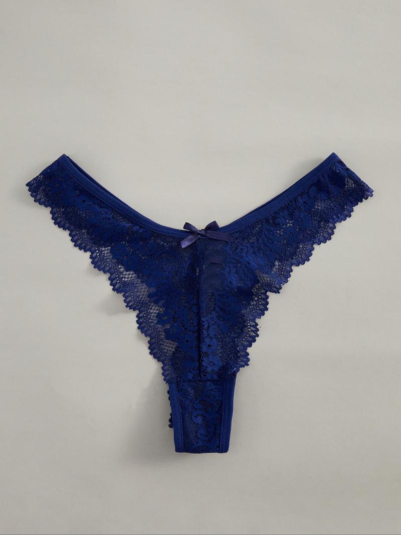Product Introduction of Women's Bow Decor Lace Thong, Casual Sheer Scallop Trim Panty, Ladies Underwear for Daily Wear 19