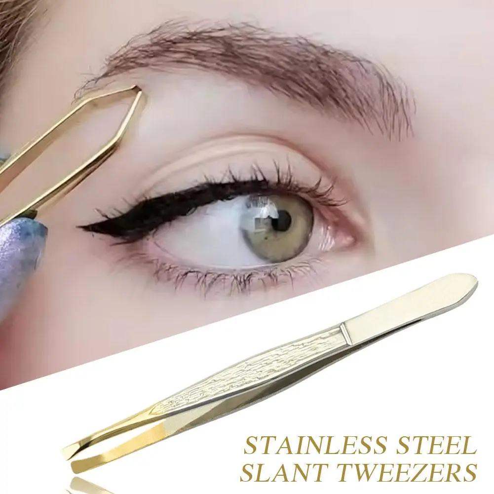 Stainless Steel Slant Tweezers Eyebrow Tweezer Stainless Steel Beauty Clip Slant Tip Flat Tip Eyebrow Tweezer Clip For Eyebrow Trimming Face Hair Removal Tools
