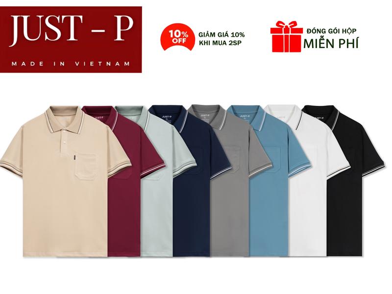 Áo Thun Polo Nam  Menswear Có Cổ Có Túi Just-P Chất Cá Sấu Co Giãn  4 Chiều  Thấm Hút Mồ Hôi  Có Xẻ Tà Gấu Đi Học, Đi Làm, Đi Chơi, Đi Thể Dục Size 50 kg- 120kg Full Box