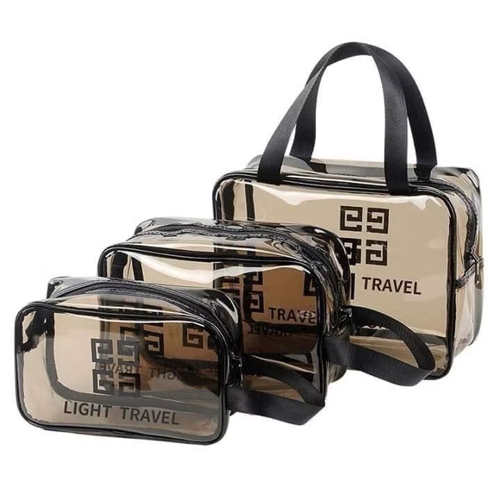 Set 3 túi trong suốt đựng đồ, mỹ phẩm, túi du lịch chống thấm nước có tay xách 0