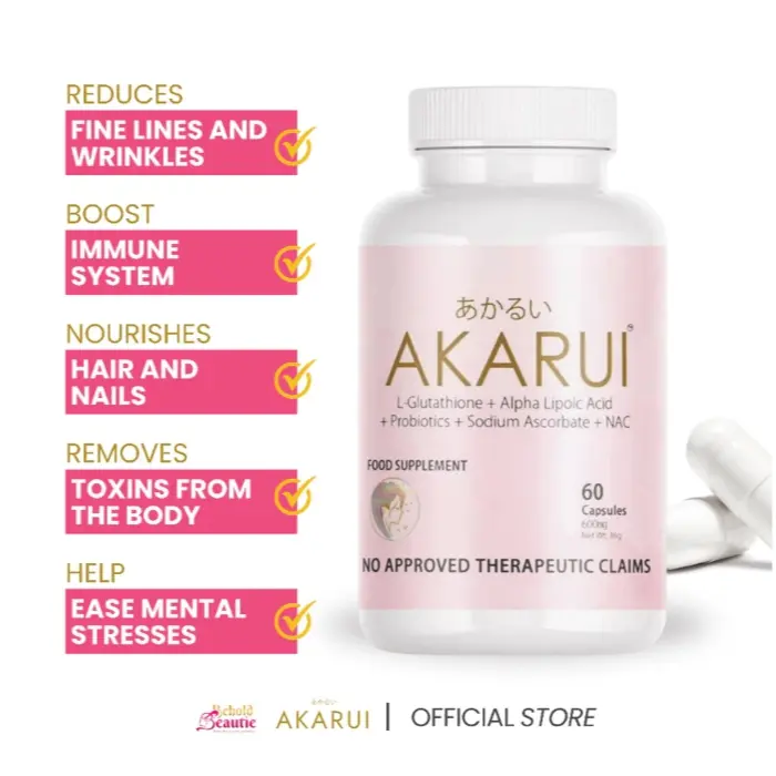 akarui glutathione AKARUI GLUTATHIONE JAPAN WHITENING COLLAGEN VITAMIN C ALPHA LIPOIC ACID -  60 CAPSULE