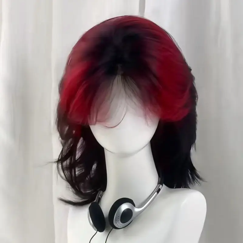 Product Introduction of Tóc Giả Chữ T Đẹp Trai, Tóc Giả Gradient Đỏ Và Đen, Kiểu Cá Cơm, Không Cần Đeo Lưới Tóc, Thích Hợp Cho Năm 2025, Tóc Giả Phổ Thông, Thiết Kế Đuôi Sói Đỏ Và Đen 2