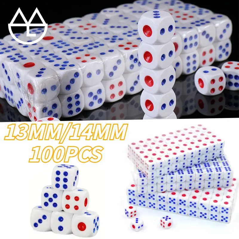 100PCS Dadu Plastik Kualitas Tinggi/Dadu Plastik/Dadu Putih Serbaguna Dice Permainan Dadu 13mm/14mm