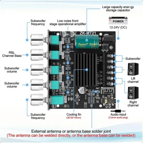 ZK-MT21 Bộ Khuếch Đại Công Suất Âm Thanh Bluetooth TPA3116 2.1 Kênh Bluetooth 5.0 50WX2 Công Suất 100W - Phụ Kiện Earphone Phụ Kiện Earphone Nghe Nhạc Mixer【Flash Deal COD】 4