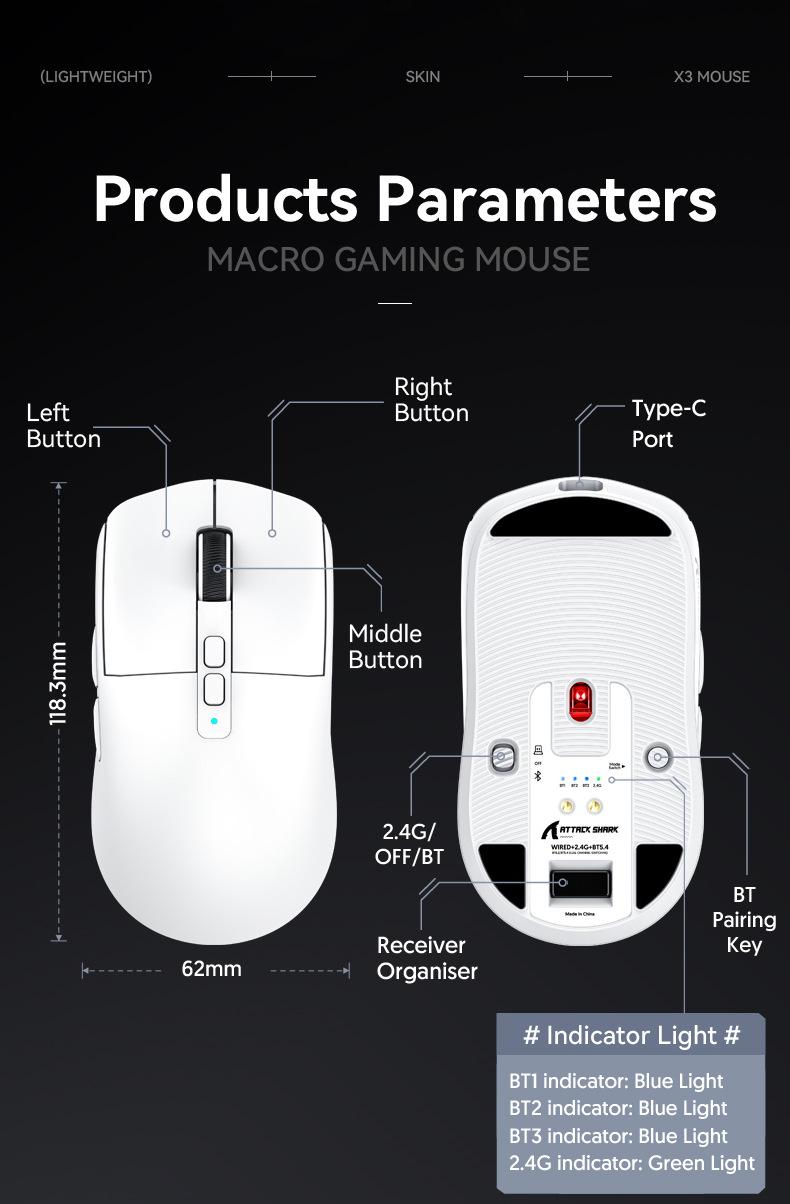 Product Introduction of Chuột Bluetooth Không Dây, X6, Nhẹ, Paw3395, Ba Chế Độ, Sạc, Đế RGB, Thích Hợp Cho Các Trò Chơi Thể Thao Điện Tử 11