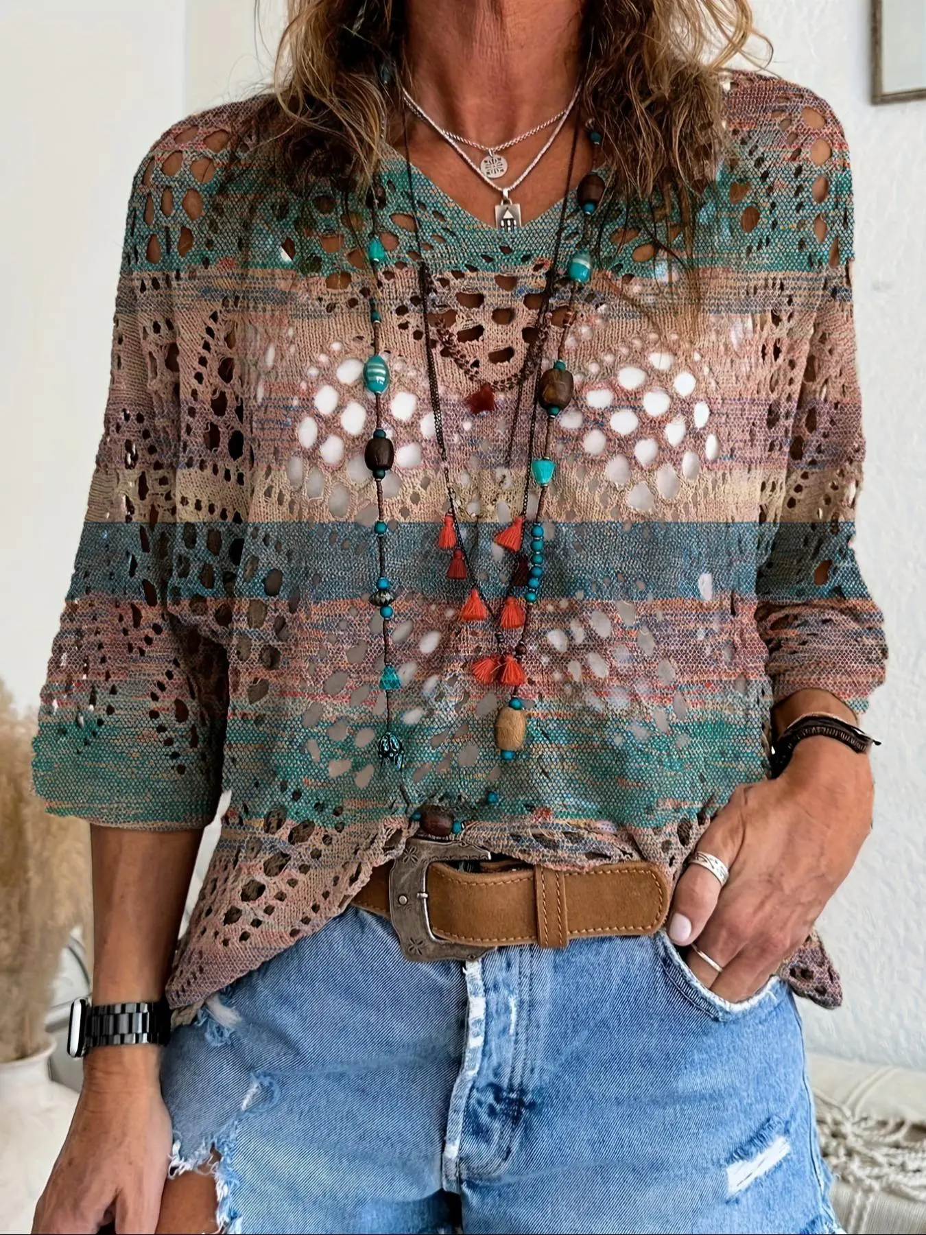 Women's Batwing Sleeve Sweater, Boho Casual Jumper for Daily Holiday Vacation Wear, Ladies Knitwear for All Seasons, Tops