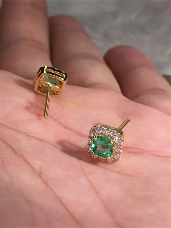 925 Sterling Silver Fashion Emerald Rhinestone Decorated Stud Earrings, Elegant Jewelry for Party, Daily Clothing Decor for Girl 3