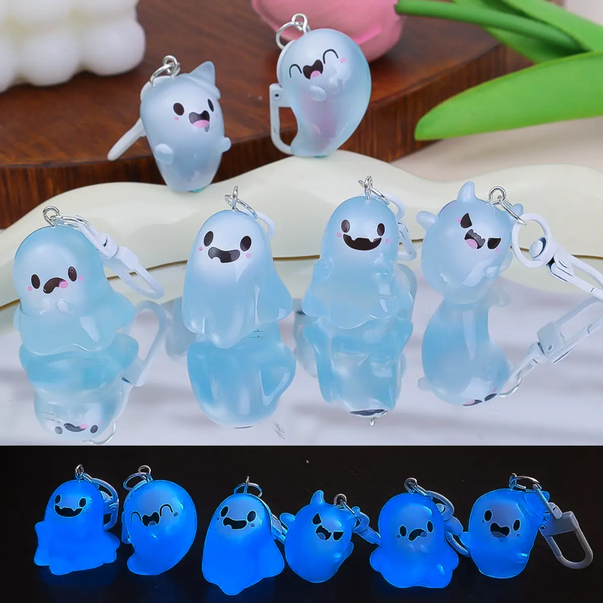 Dễ thương quỷ quái, chìa khóa Halloween, phụ kiện phát sáng, phim hoạt hình, thạch linh hồn, khóa móc, túi xách, túi xách