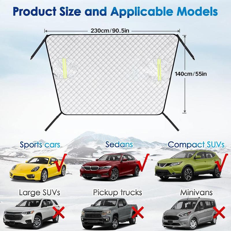 Car Windshield Snow Cover with Side Mirror Protector, 4-Layer Car UV-proof Frost-proof Windshield Sunshade, Windproof Sunshade Cover for Cars, Compact SUVs 2