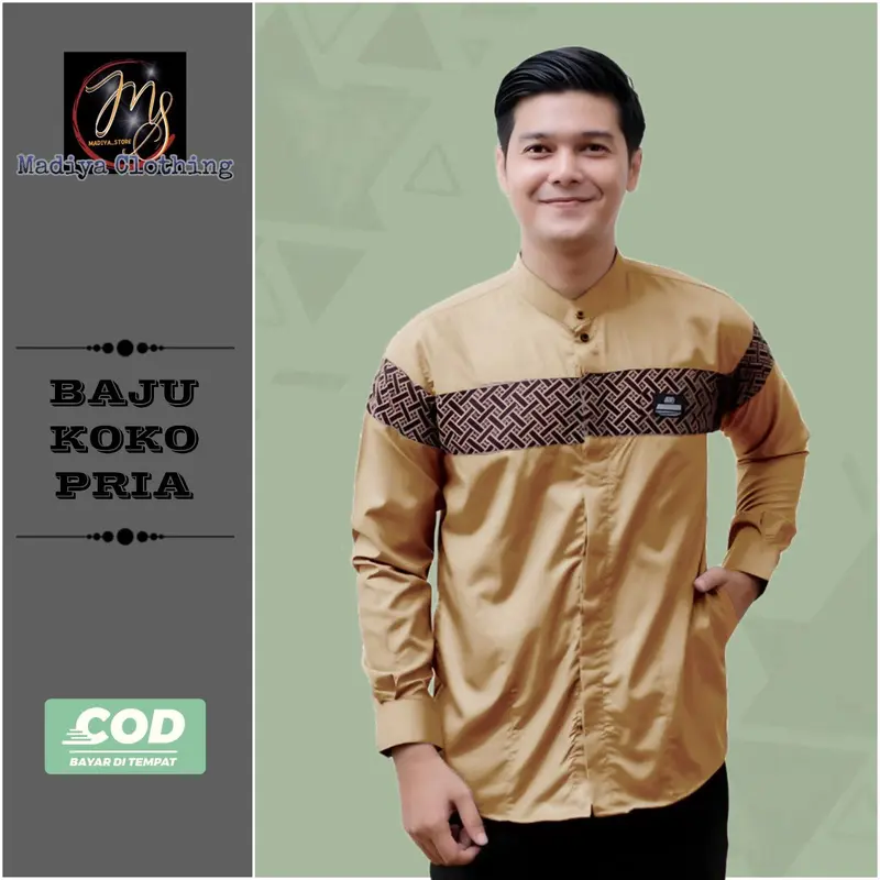 Baju Koko Pria Dewasa Lengan Panjang Motif Kobata Qynang Kombinasi Batik Terbaru kain katun 2