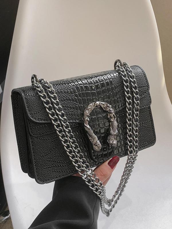Women's Fashionable Crocodile Embossed Crossbody Bag, Casual Versatile Shoulder Bag for Daily Used, Trendy All-match Commuter Bag 4