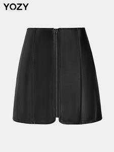 YOZY Women's Summer Outfits 2024 Solid Zipper High Waist PU Skirt, Elegant Fashion Mini Skirt For Daily Wear, Ladies Bottoms For Summer