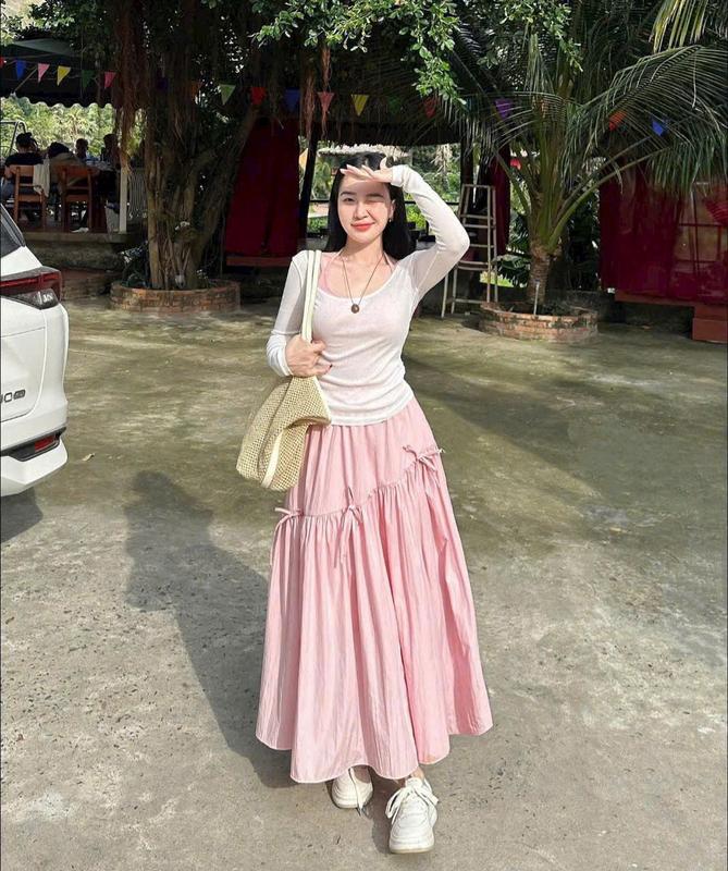Sét váy nữ 3 món áo lót 2 dây phối áo khoác tay dài thun giấy mix chân váy đủi dáng dài xinh xắn 2