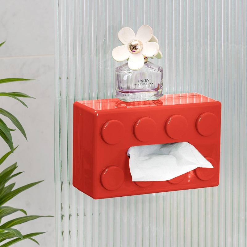 Product Introduction of ⚡Creative Tissue Holder Building Blocks with Spring Tissue Box Wall-mounted Perforation-free Paper Holder Paper Storage Box Paper Organizer Kotak Tisu Paper Extraction Box Napkin Box 20
