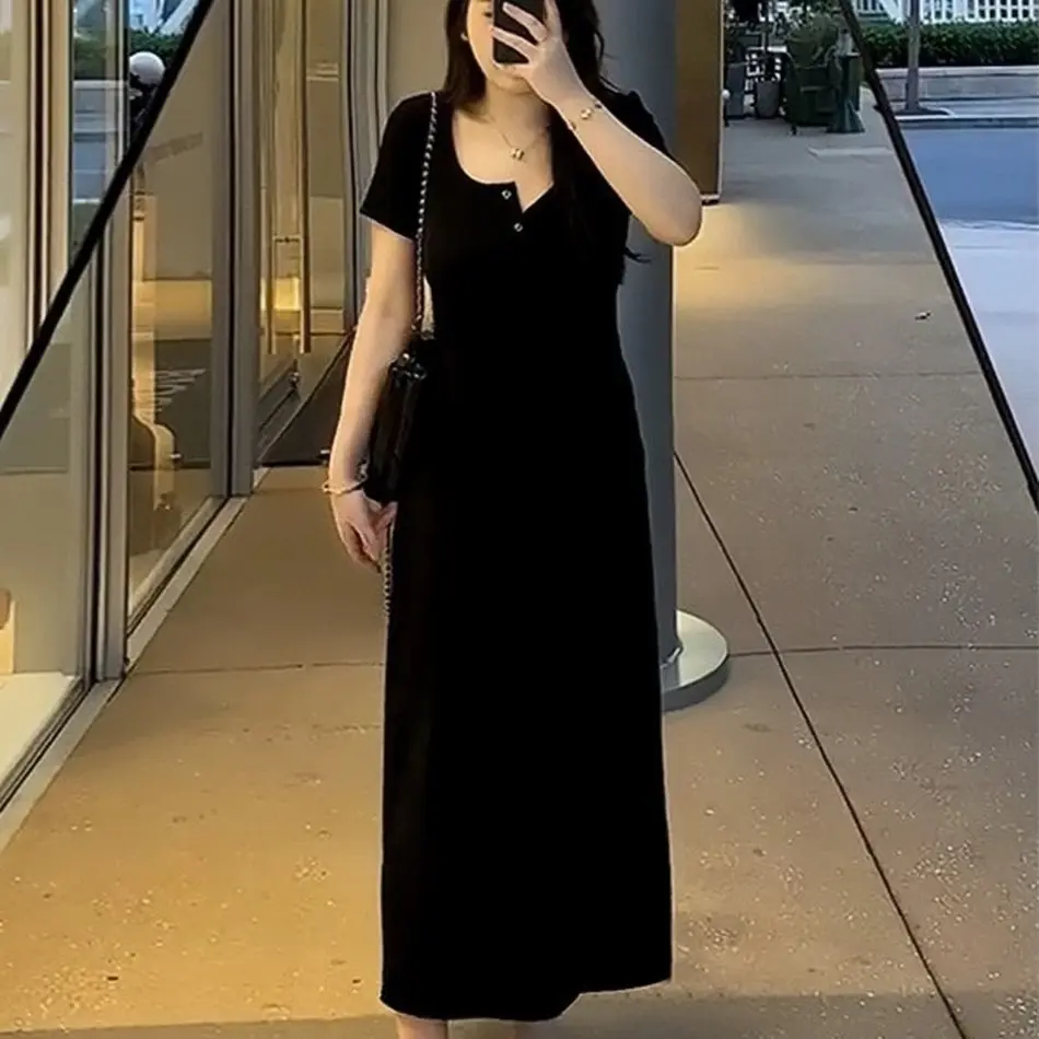 [CÓ BIGSIZE] Váy đầm maxi cổ vuông thun xoè co dãn tôn dáng sexy phong cách trẻ trung cá tính Nữ Women Dress Voan Màu Đen Voi