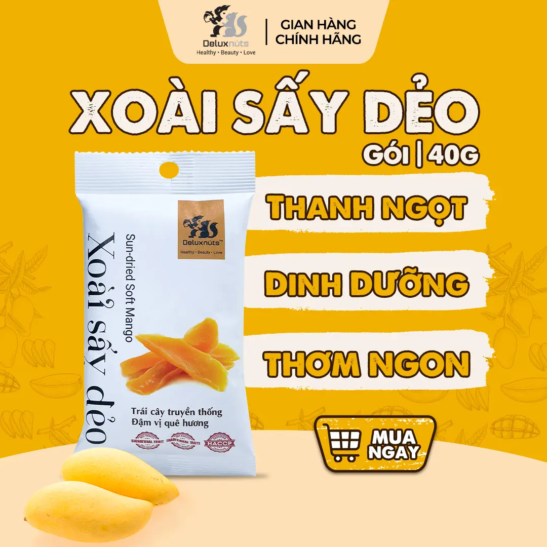 Gói Ăn Vặt Nhiều Lựa Chọn Xoài Sấy Dẻo, Nho Khô, Đậu Phộng Tỏi Ớt, Mixednuts, Hạnh Nhân, Hạt Điều, Hạt Dẻ Deluxnuts
