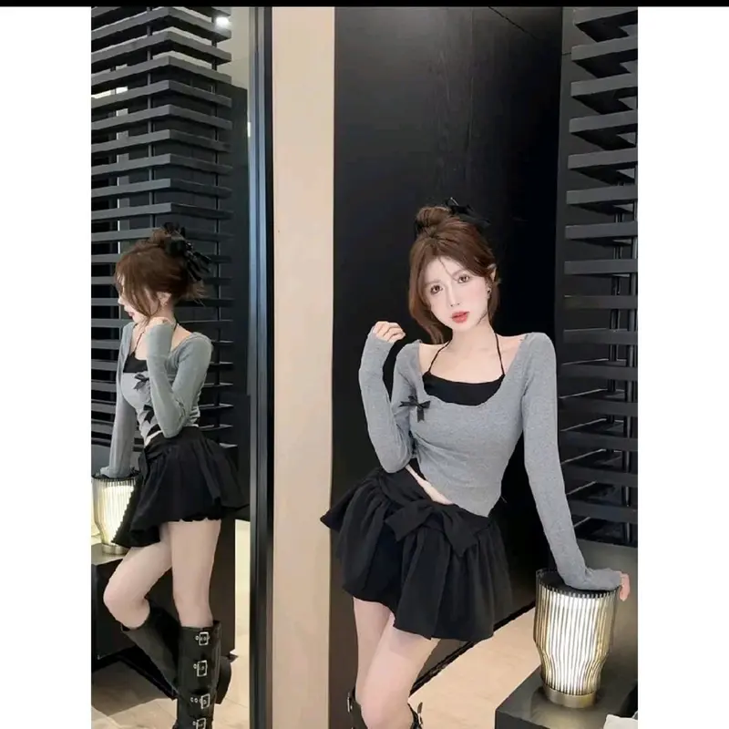 sét áo trễ vai tay dài cổ yếm phối nơ 5