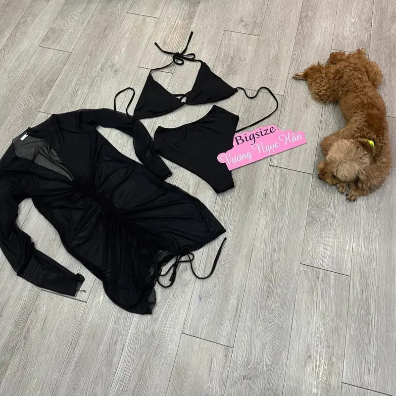 60-90kg BIKINI 3 MÓN ÁO + QUẦN + áo khoác lưới đi biển sexy che khuyết điểm Bigsize Vương Ngọc Hân 3