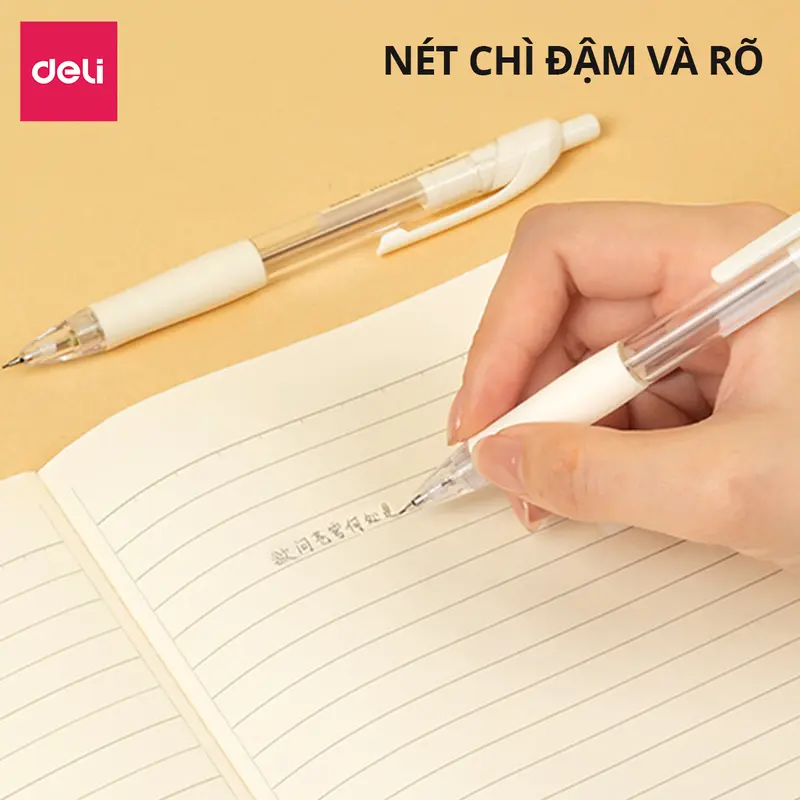 Bút chì kim ngòi 0.5mm màu trắng dễ thương cao cấp Deli phiên bản cải tiến có đầu tẩy cho học sinh văn phòng nhỏ gọn tiện lợi basic 5