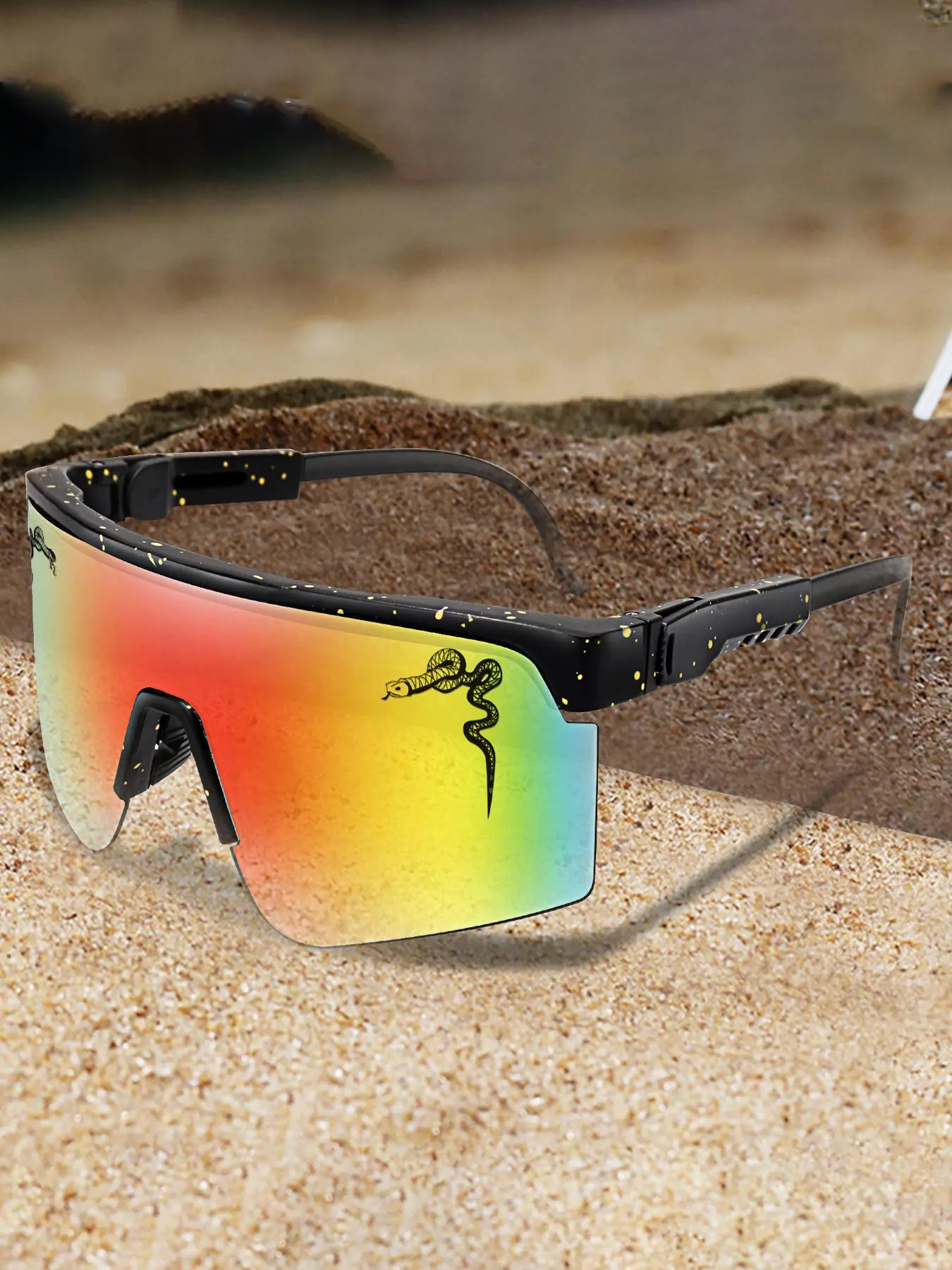Snake Pattern Flat Top Sunglasses, Summer Trendy Casual Mirror Sunglasses for Outdoor Cycling, Baseball, Party, Beach, Vacation, Travel, Hiking, Driving, Fishing, Running, Fashion Eyewear for Men & Women
