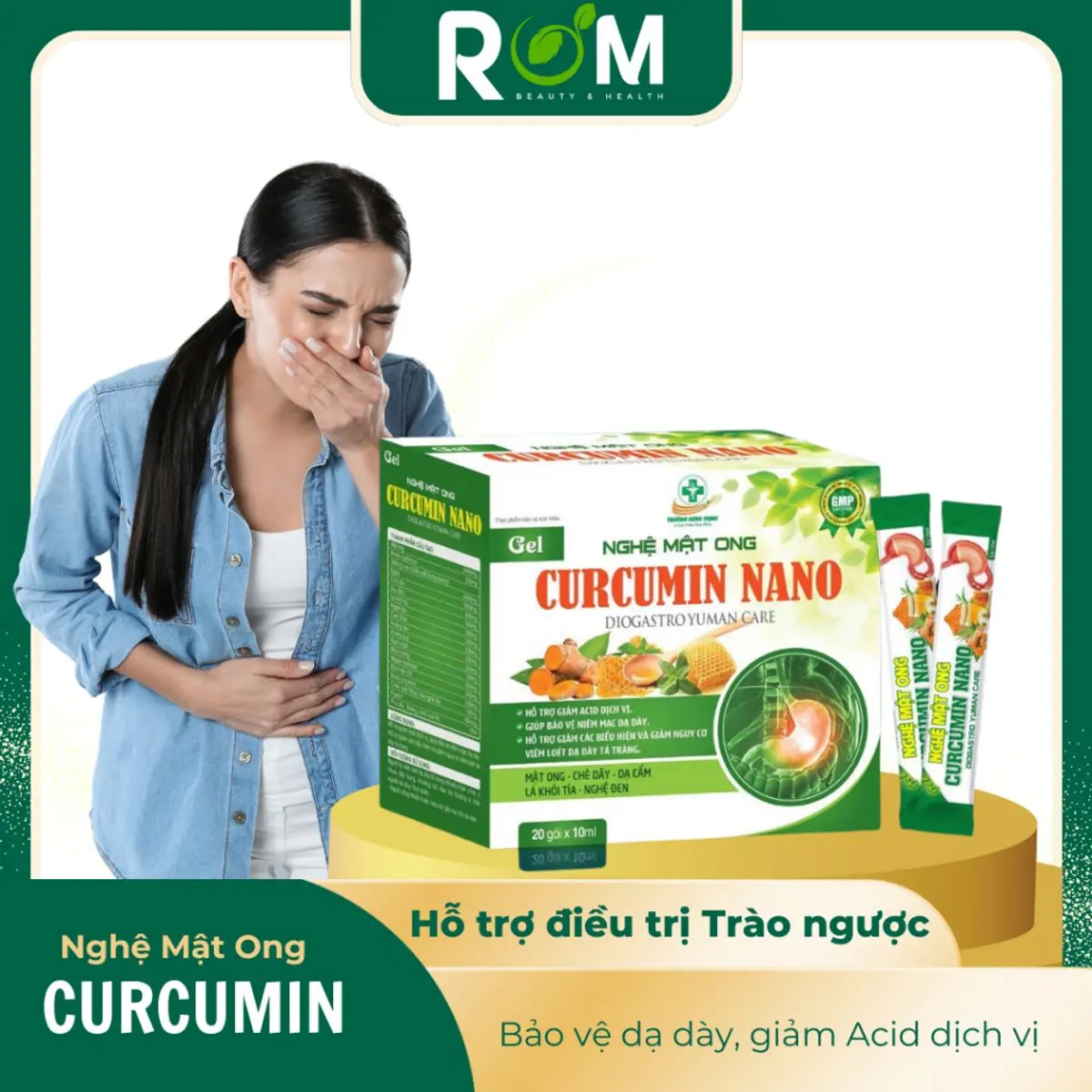 Hộp Nghệ Mật Ong Curcumin Nano Dạng Gói 10ml - Hỗ Trợ Giảm Dịch Acid Dịch Vị, Bảo Vệ Niêm Mạc Dạ Dày