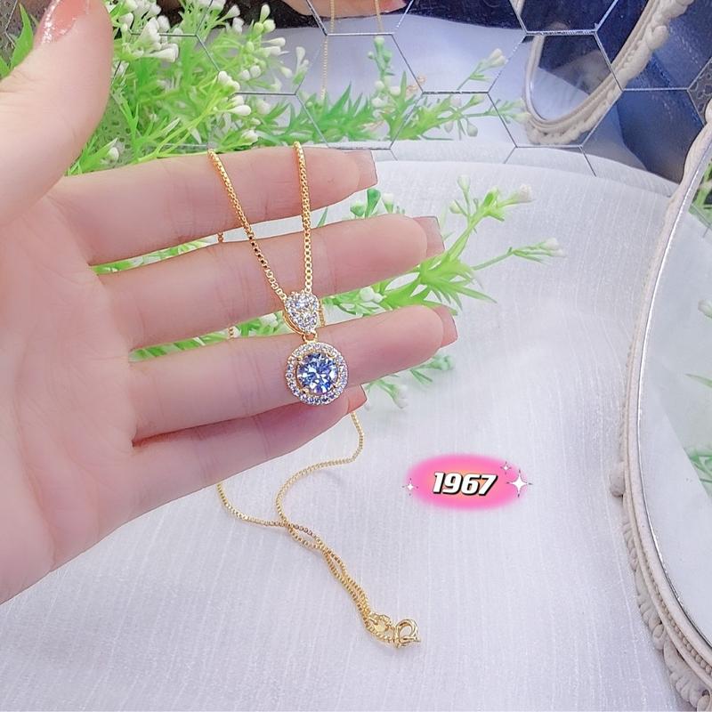 Dây chuyền mì trơn phối mặt đá tròn viền đính đá chất Titan xi vàng bền màu mẫu hot