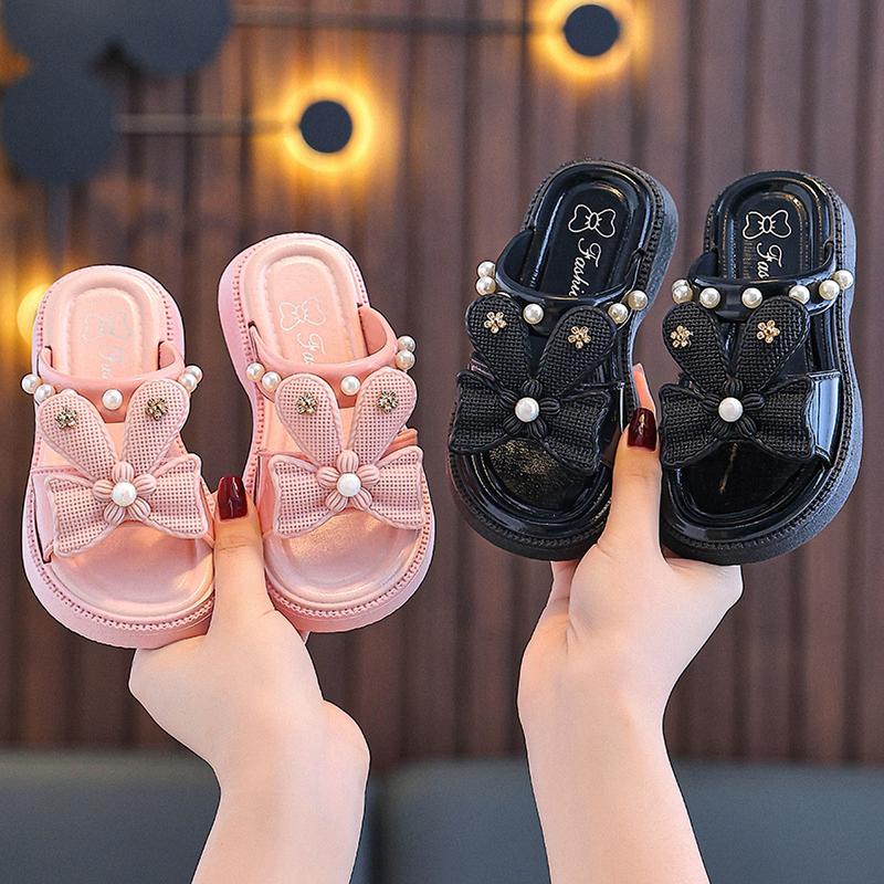 Dép Lê Công Chúa gắn nơ bướm ngọc trai Mũi hở Dép đi cho bé từ 3 - 10 tuổi