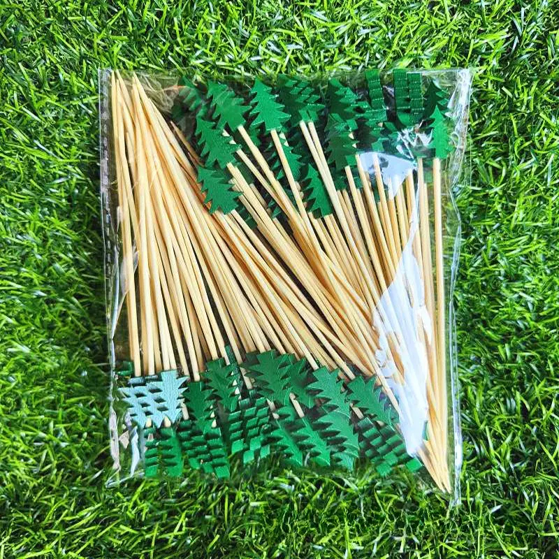 Dụng Cụ Nhọn Trái Cây Giáng Sinh, Tăm Tre Dùng Một Lần, Tăm Bông Hình Bông Tuyết, Cây Giáng Sinh, Ông Già Noel, Người Tuyết, Đồ Dùng Dùng Một Lần, 50 Cái / túi 5