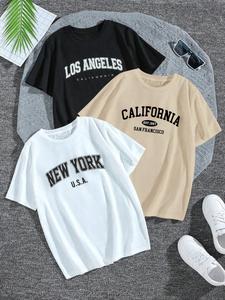 Women's Letter Print Round Neck Tee, Fashion Casual Short Sleeve T-shirt, Ladies Summer Clothes for Daily Wear